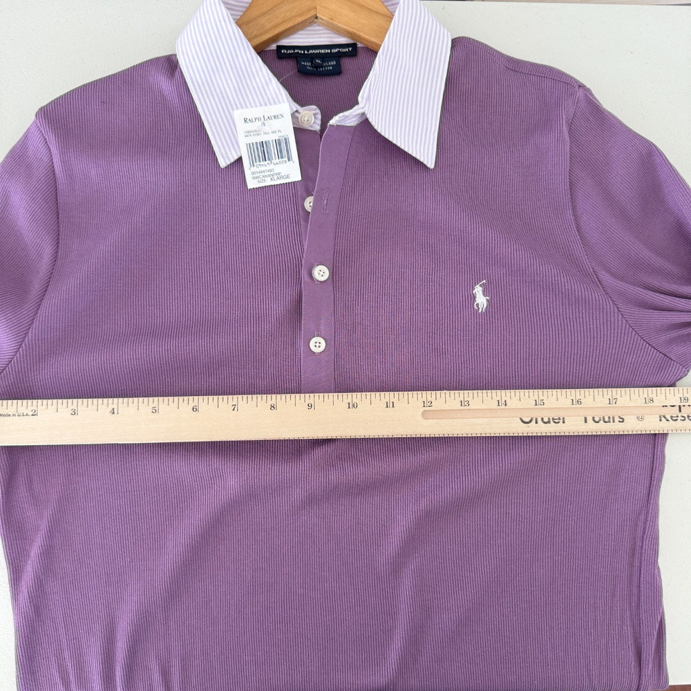 Ralph Lauren Polo Shirt Womens XL Purple Rugby Cotton Rib Knit Contrast Collar - Picture 9 of 10